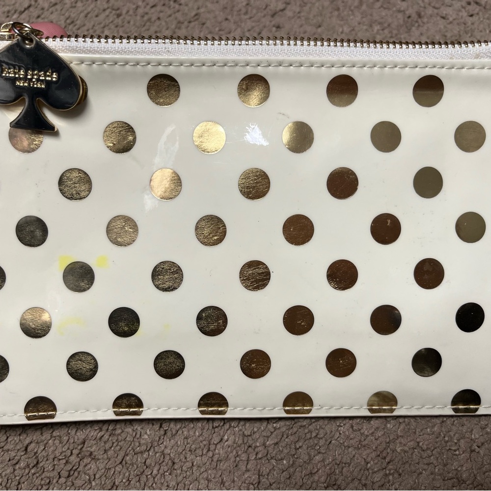 Kate Spade White and Gold Cosmetic Bag with Polka Dots